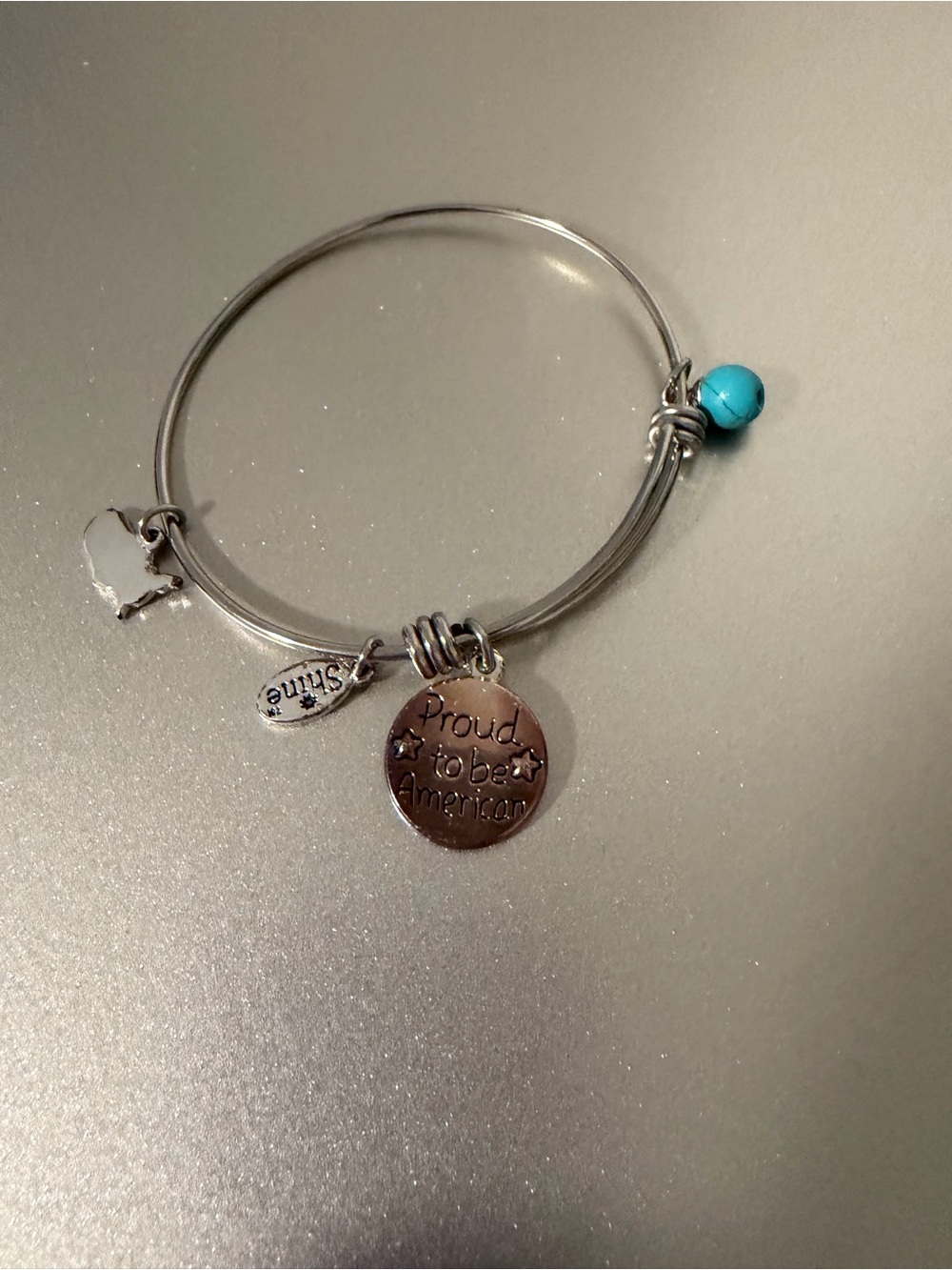 Silver-Tone Charm Bangle Bracelet with Turquoise Accent